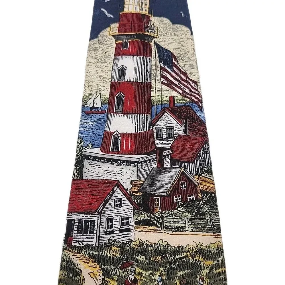 Van Heusen Silk Tie Lot of 3 Casual Americana Filling Station Lighting Village